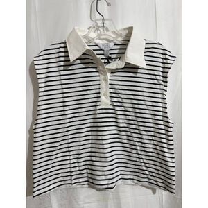 Women's Isani Off-White Black Stripe Sleeveless Collared Knit Top M
